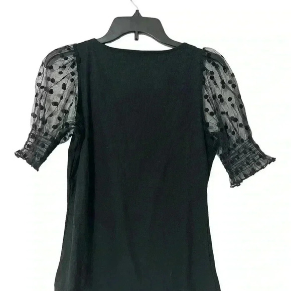 Verdusa Women's Sheer Dobby Mesh Puff Sleeve Square Neck Top - Picture 6 of 6